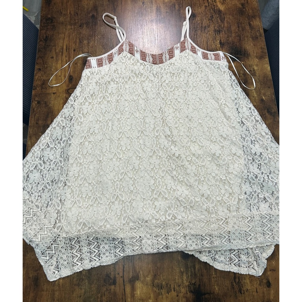 Flying Tomato Womens Boho Lace Camisole Top Cream Rust Floral Size L